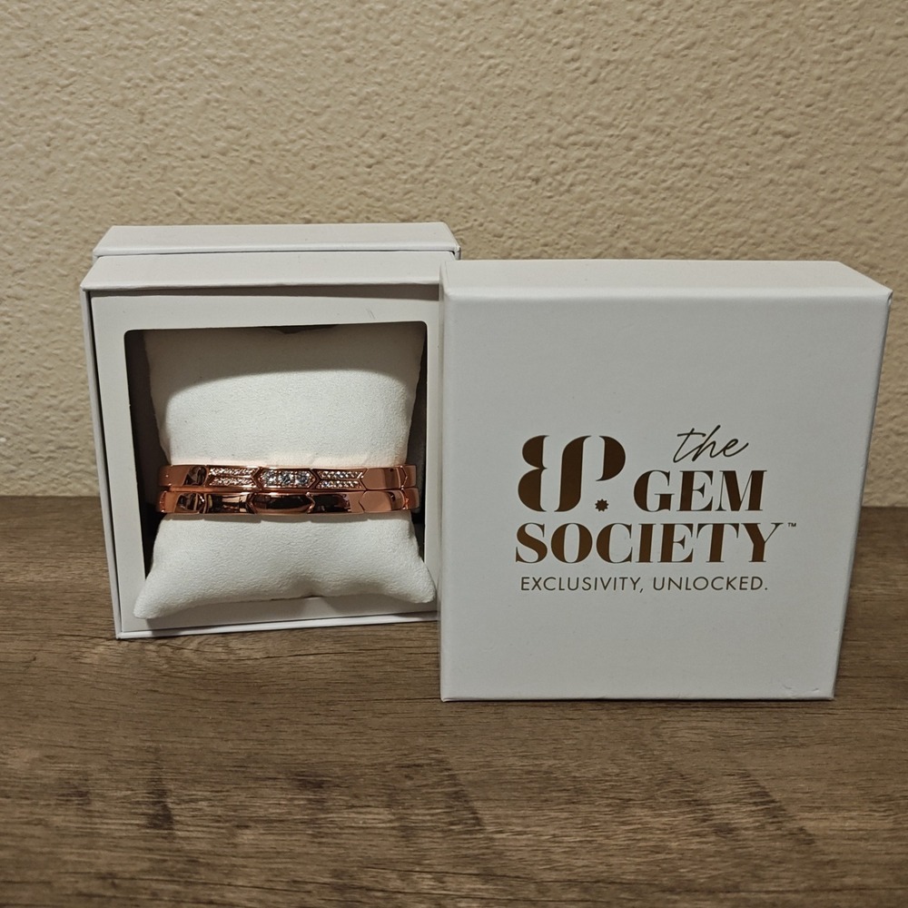 The Gem Society Bomb Party Bangle Set Rose Gold Crystal Pave Geometric Stretch